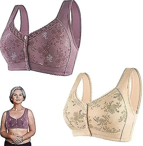 2pcs Charm Bras Front Snaps Cómodo y conveniente Sujetador de botón frontal, correas anchas para los hombros Cotton F