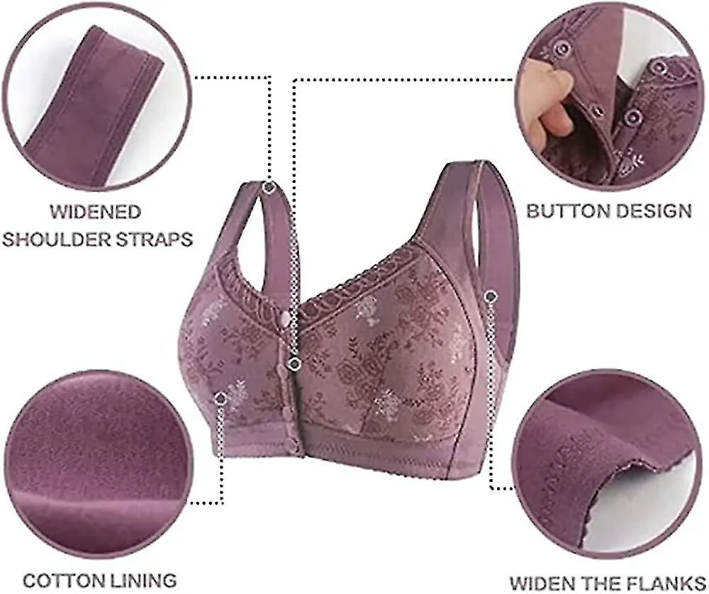 2pcs Charm Bras Front Snaps Cómodo y conveniente Sujetador de botón frontal, correas anchas para los hombros Cotton F