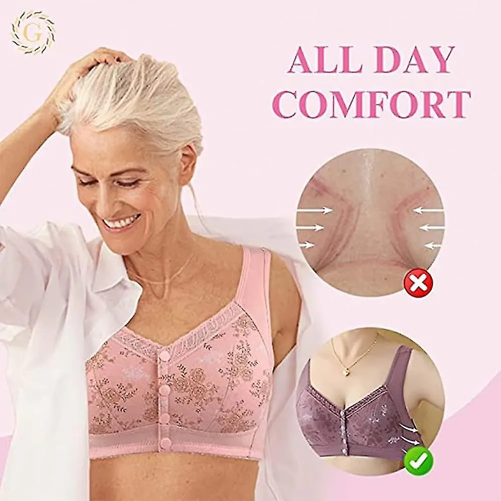 2pcs Charm Bras Front Snaps Cómodo y conveniente Sujetador de botón frontal, correas anchas para los hombros Cotton F