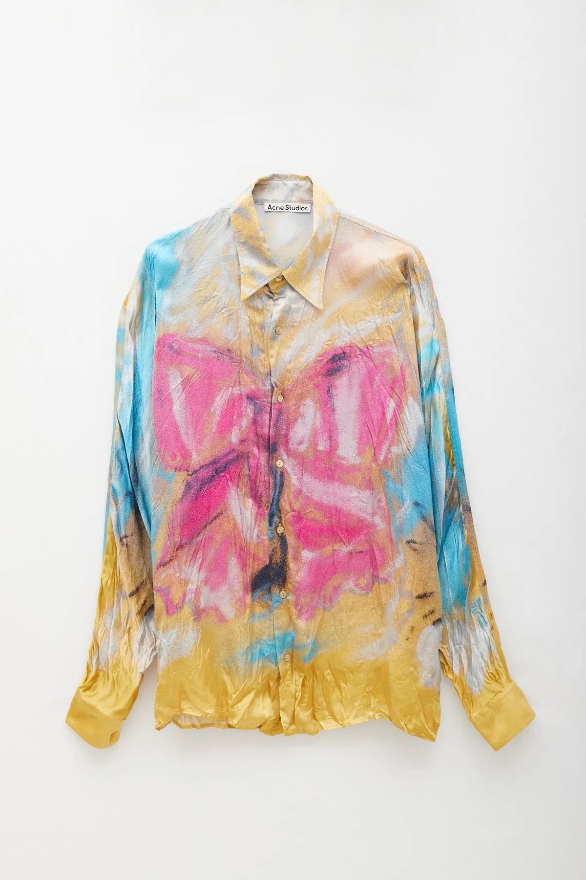 ACNE STUDIOS STRAW YELLOW PINK BUTTONUP PRINTED SHIRT