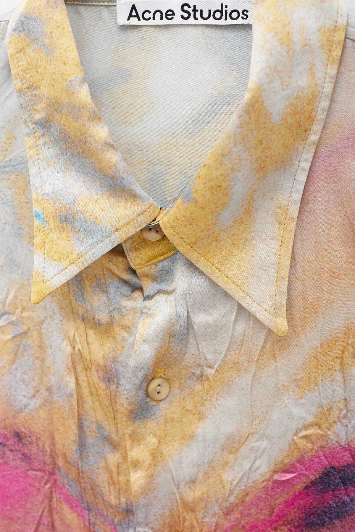 ACNE STUDIOS STRAW YELLOW PINK BUTTONUP PRINTED SHIRT