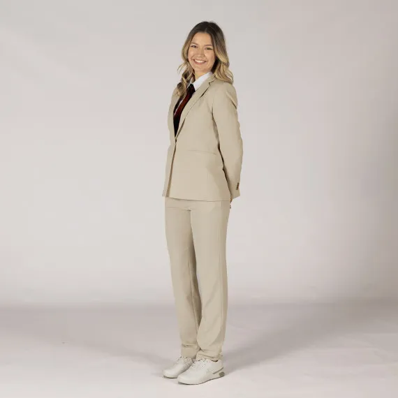 Americana de mujer con 1 botón y cuello solapa beige, tejido X LINEN UNIFORMES GARY'S 800025