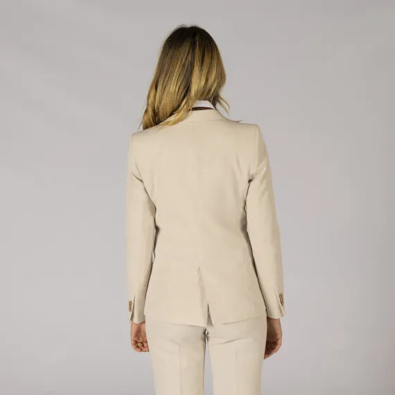 Americana de mujer con 1 botón y cuello solapa beige, tejido X LINEN UNIFORMES GARY'S 800025