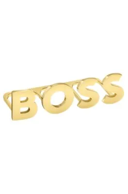 Anillo de nudillo en tono dorado claro con letras de logo