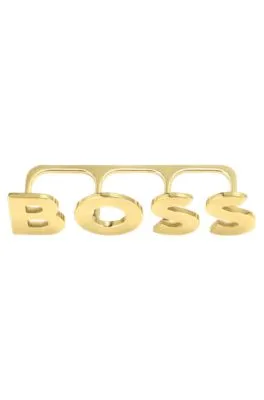 Anillo de nudillo en tono dorado claro con letras de logo