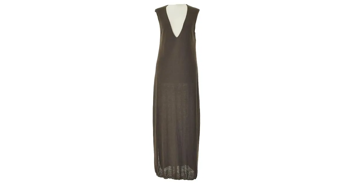 Autre Marque Vestido largo de punto boucle Marrón oscuro 