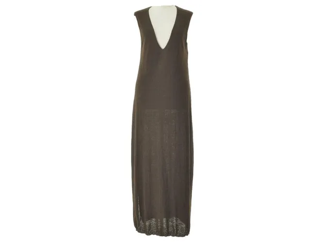 Autre Marque Vestido largo de punto boucle Marrón oscuro 
