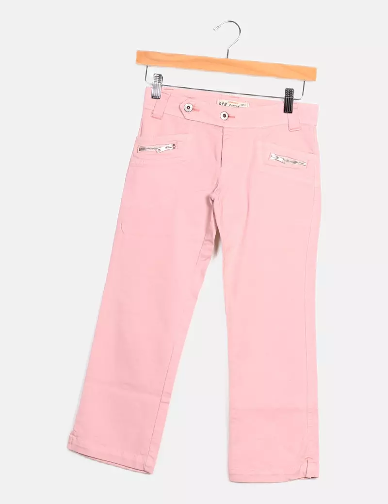 Bershka Pantalón rosa denim capri