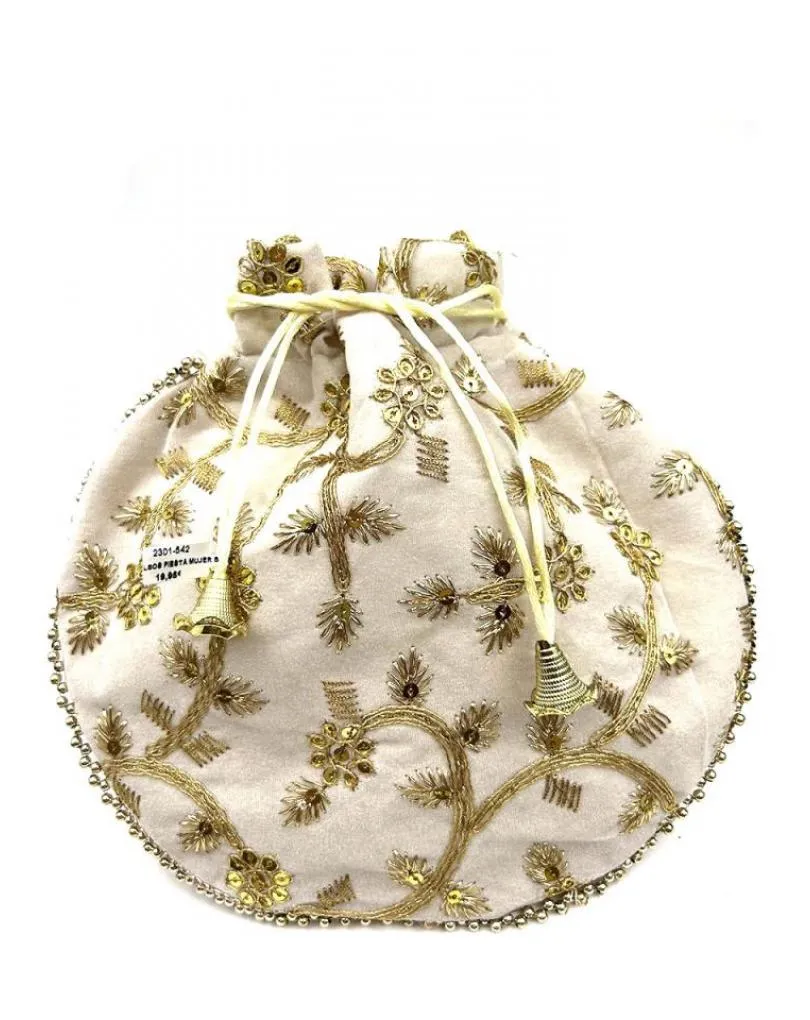 BOLSOS MUJER DE FIESTA BLANCO ROTO BOMBONERA CON PRECIOSA DECORACION
