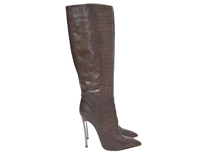 Botas altas de cuero marrón con estampado de cocodrilo Casadei Castaño 