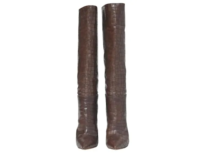 Botas altas de cuero marrón con estampado de cocodrilo Casadei Castaño 