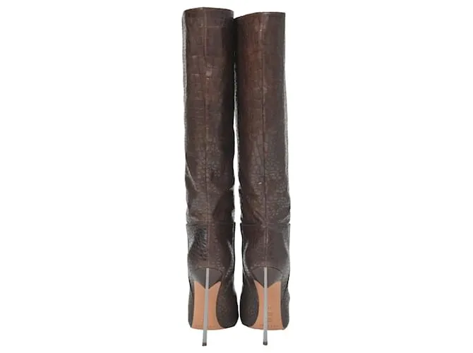 Botas altas de cuero marrón con estampado de cocodrilo Casadei Castaño 