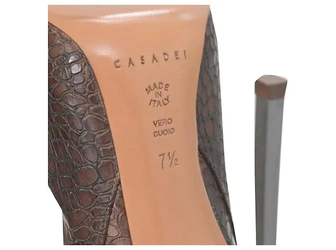 Botas altas de cuero marrón con estampado de cocodrilo Casadei Castaño 