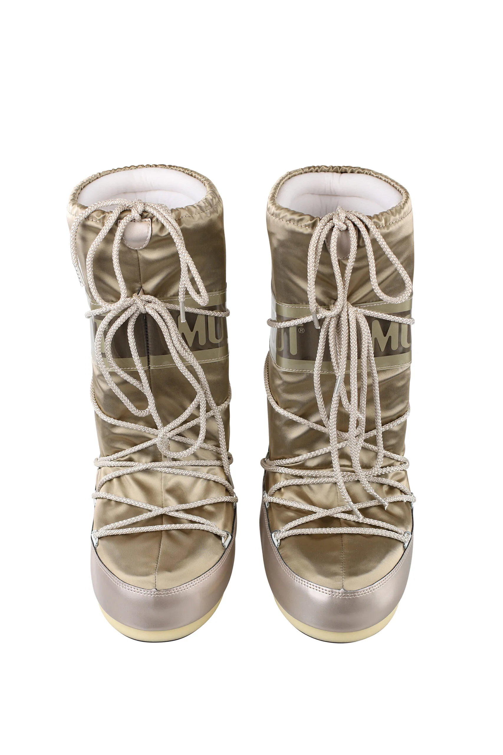 Botas de nieve doradas con logo monocromático