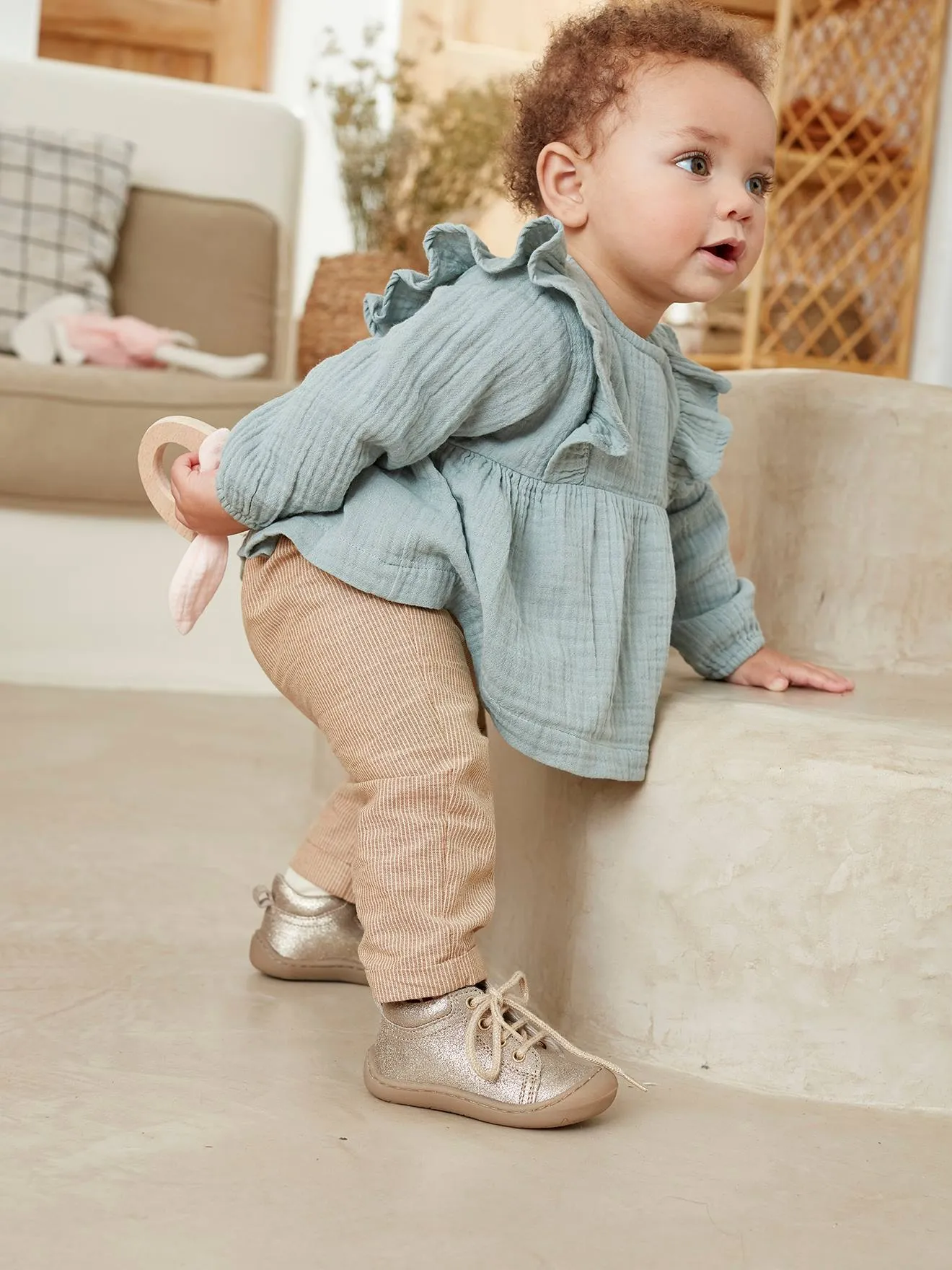 Botines de piel ligera para bebé niña especial gateo