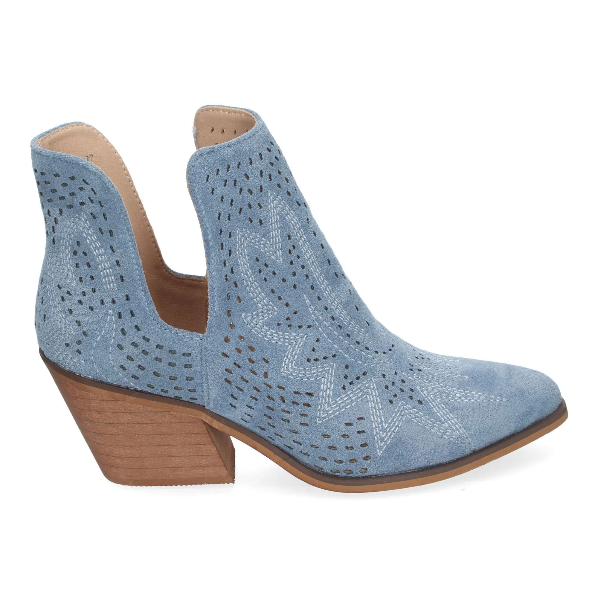 Botines de tacón bajo calados cómodos color jeans para mujer VR004