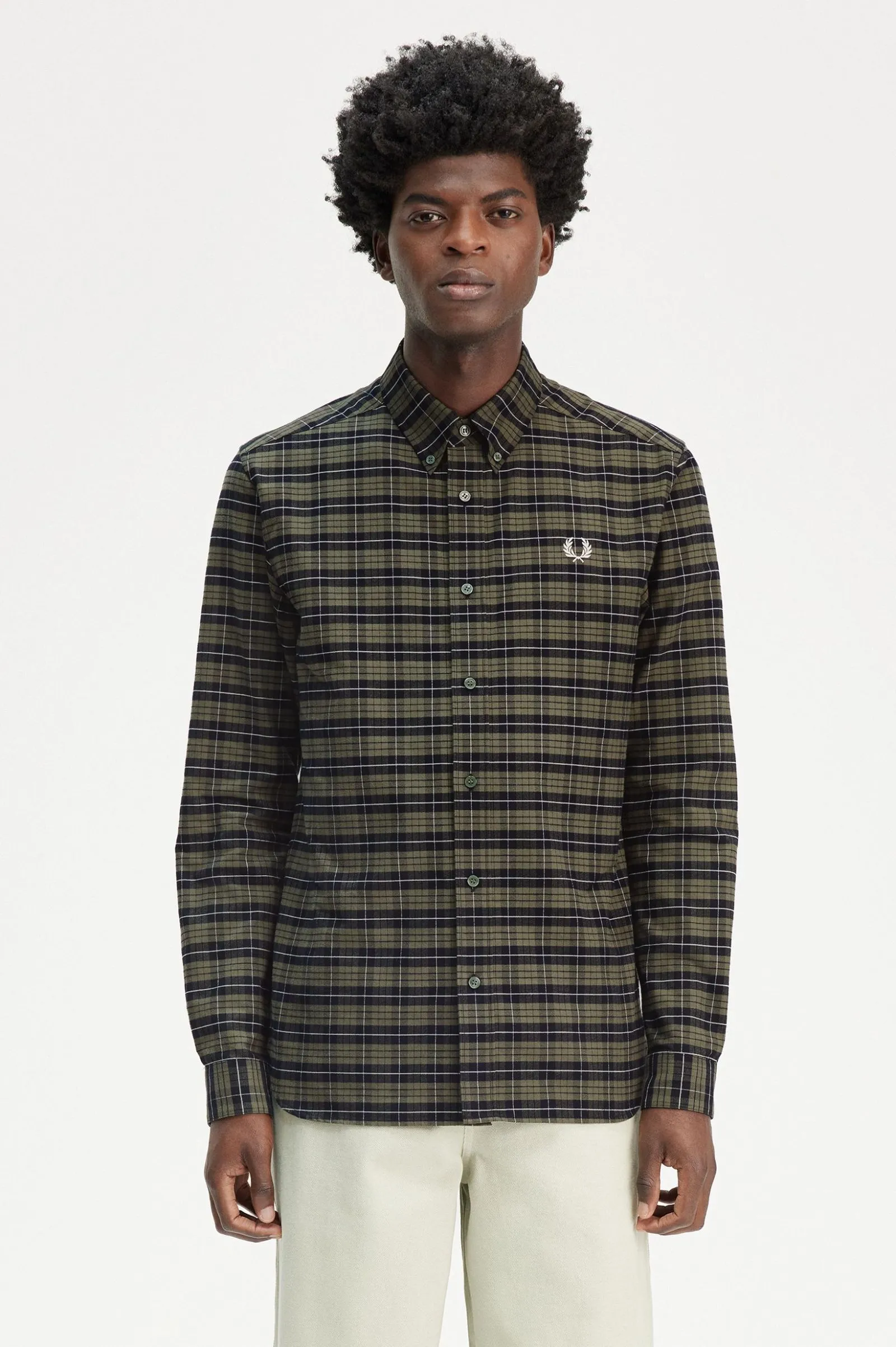 Camisa a cuadros escoceses en algodón Oxford cepillado