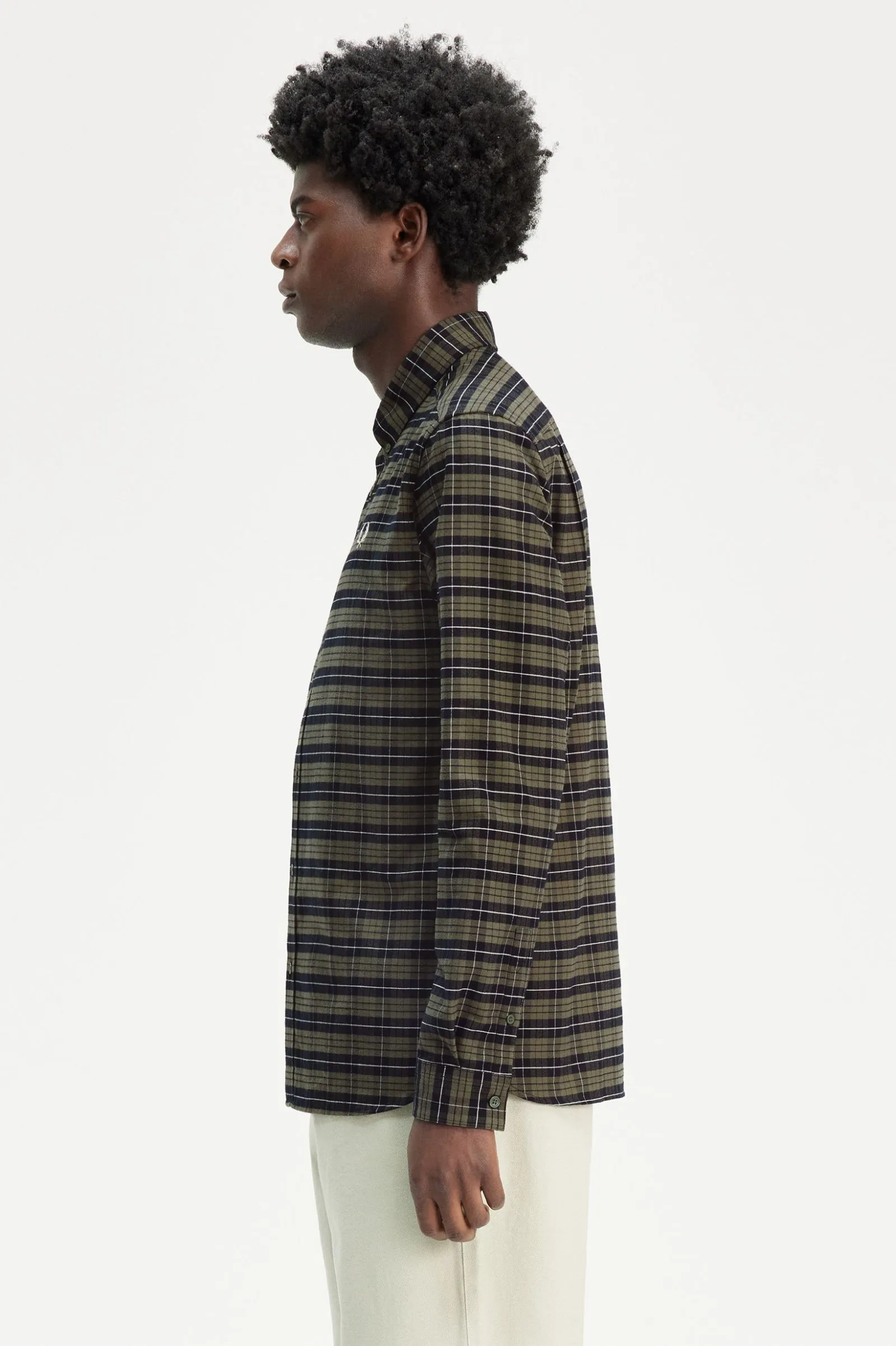 Camisa a cuadros escoceses en algodón Oxford cepillado