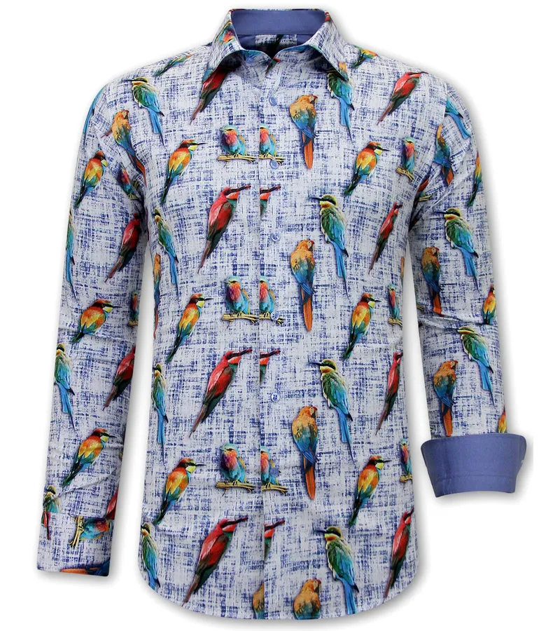 CAMISA ESTAMPADO AVES  3122  AZUL