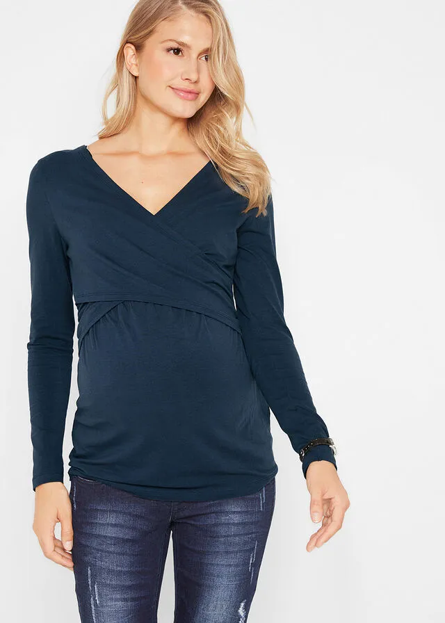 Camiseta premamá/de lactancia de algodón orgánico Azul oscuro