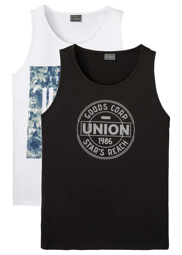 CAMISETA SIN MANGAS (2 UNIDADES) NEGROBLANCO ESTAMPADO