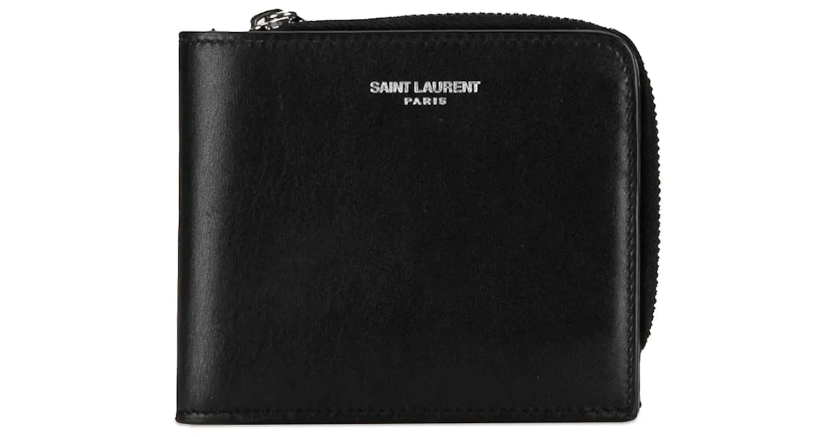 Cartera compacta de cuero negro de Saint Laurent 