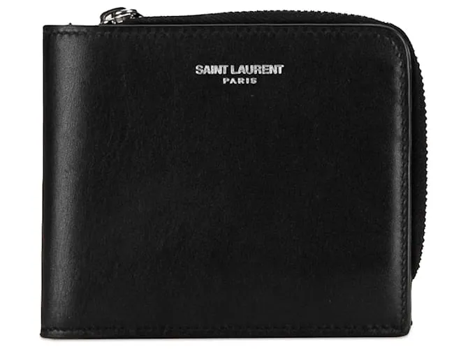 Cartera compacta de cuero negro de Saint Laurent 