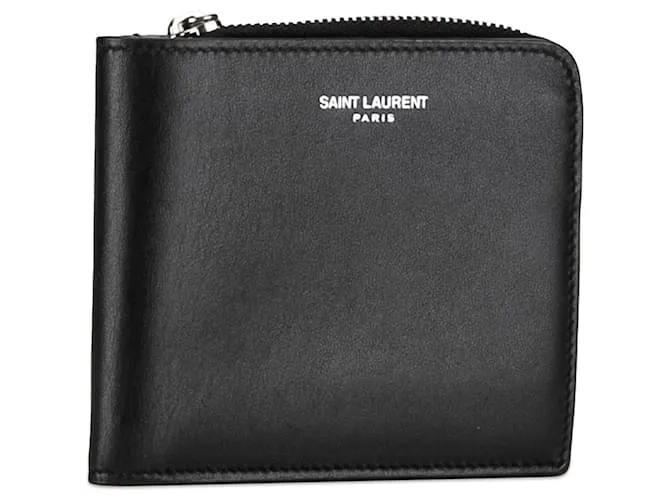 Cartera compacta de cuero negro de Saint Laurent 