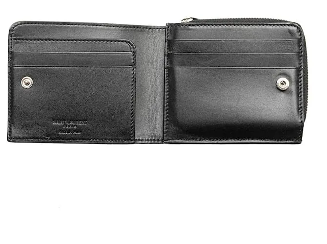 Cartera compacta de cuero negro de Saint Laurent 
