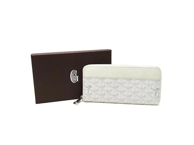 Cartera larga de lona recubierta Goyard Matignon Castaño Blanco Blanco roto 