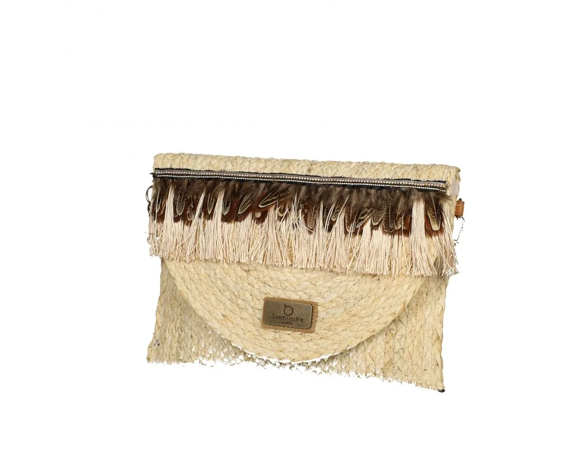 Cartera Palma Natural/marron Plumas y Flecos
