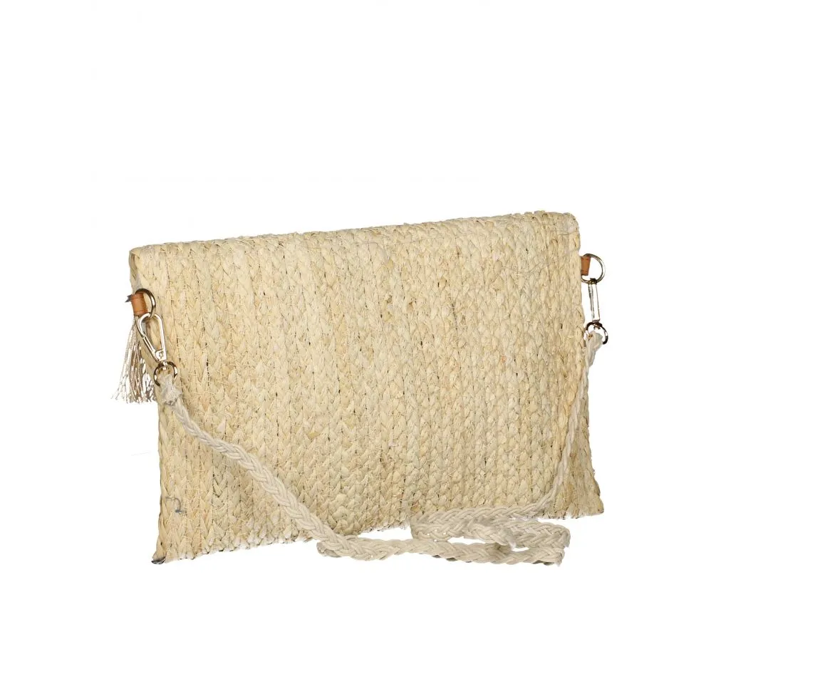 Cartera Palma Natural/marron Plumas y Flecos