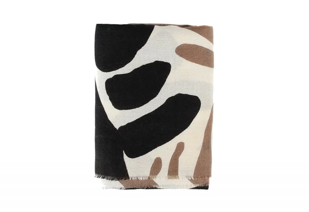 Chal Estampado Beig/negro/camel Flecos Finos