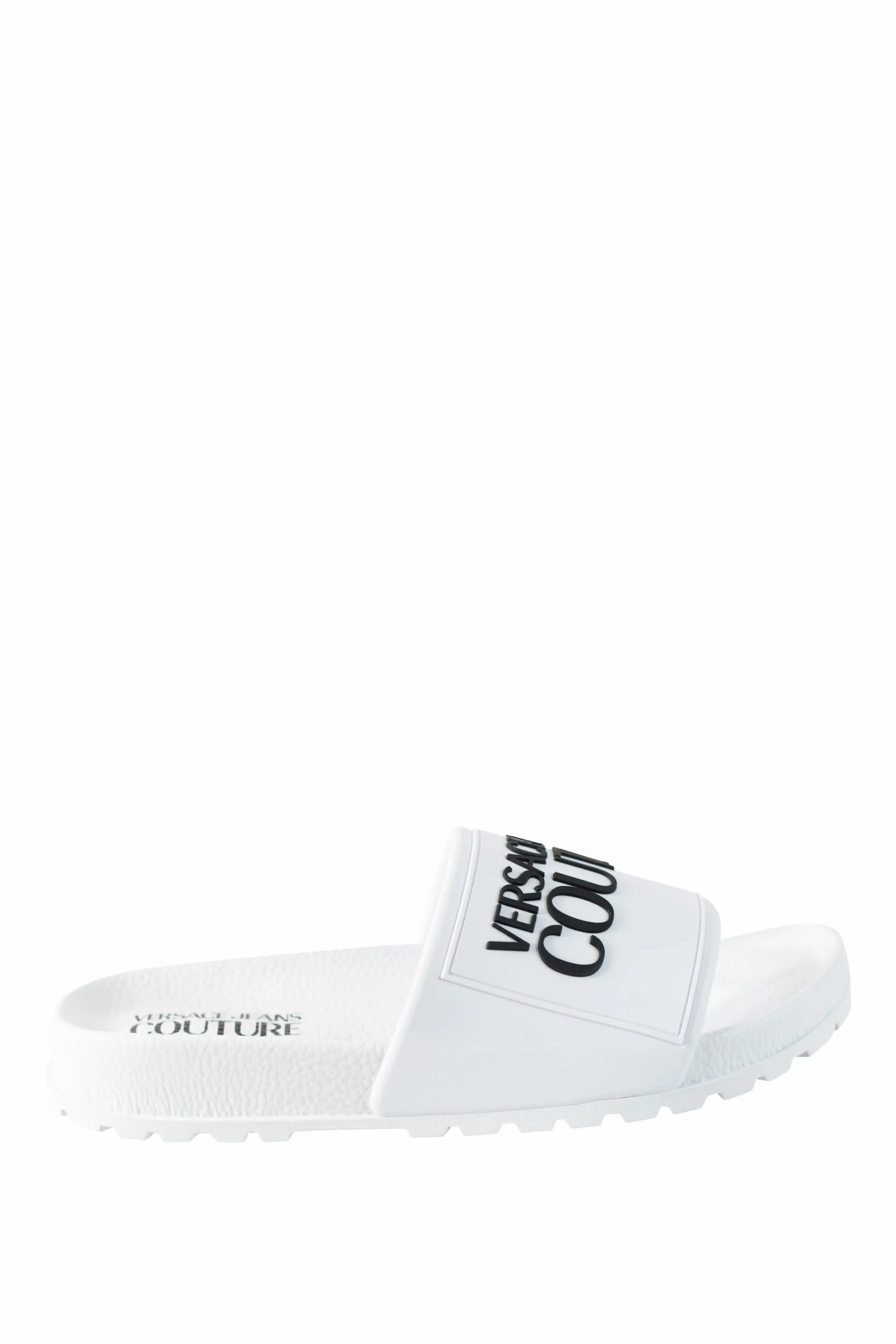 Chanclas blancas con logo y suela rugosa