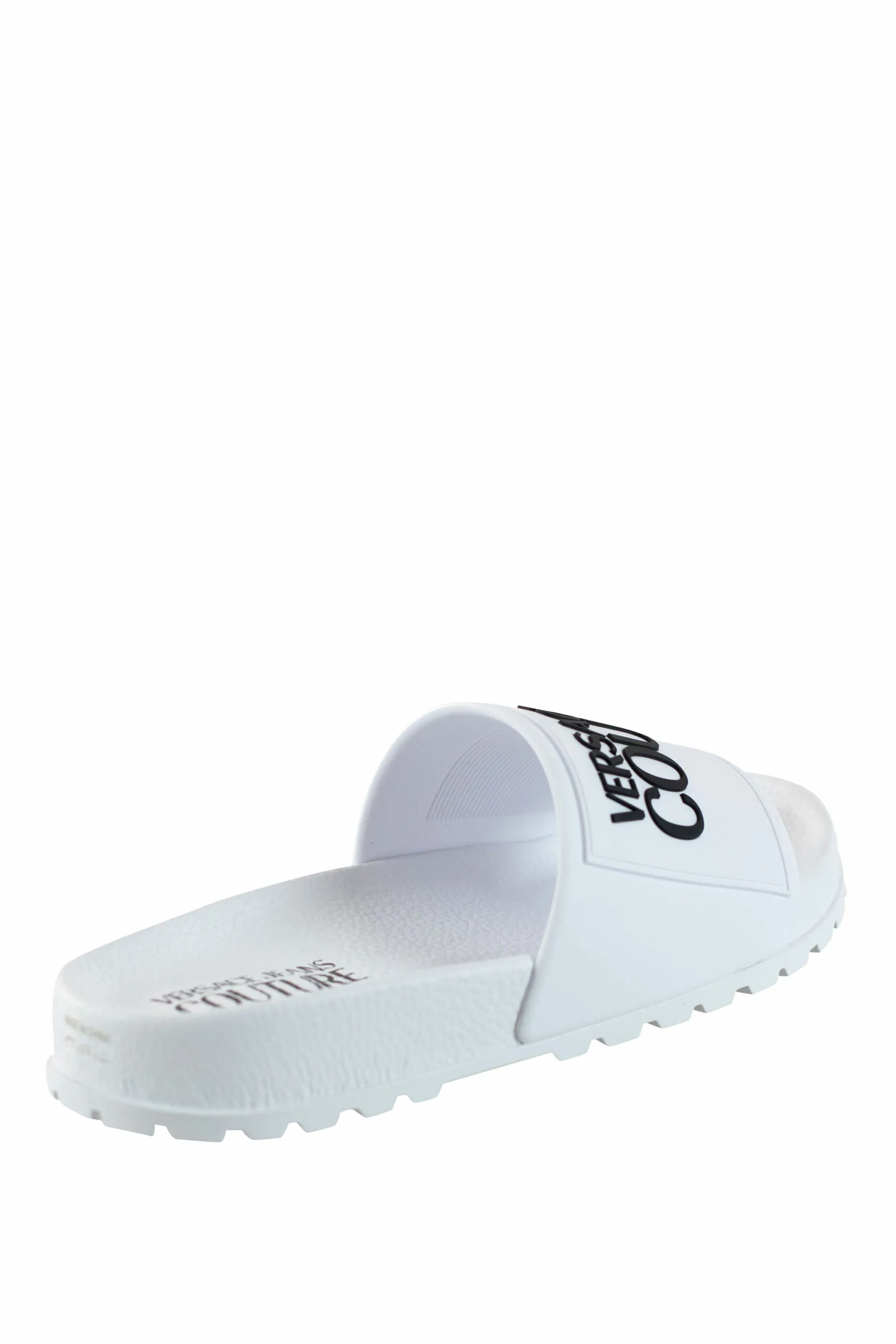 Chanclas blancas con logo y suela rugosa