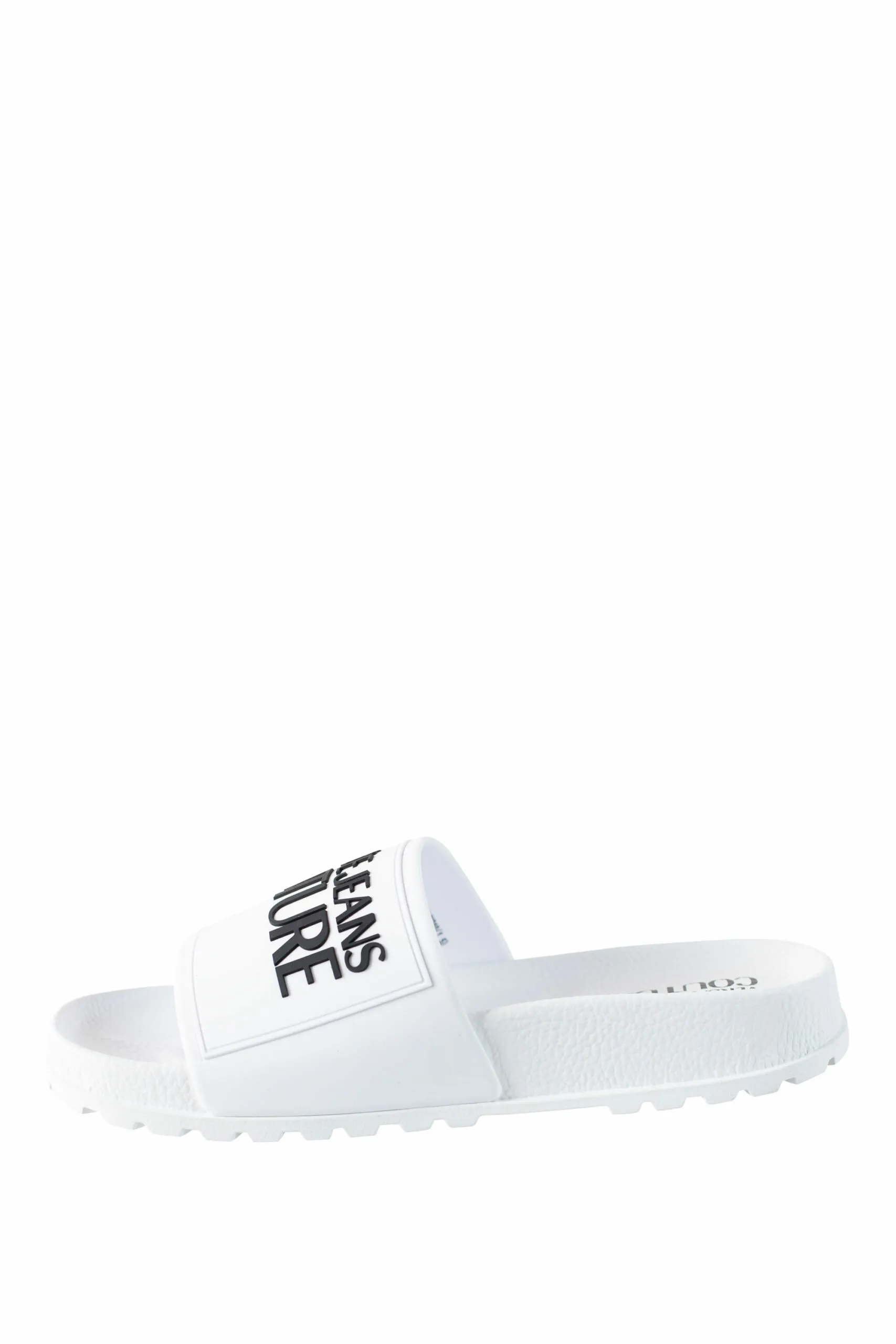 Chanclas blancas con logo y suela rugosa