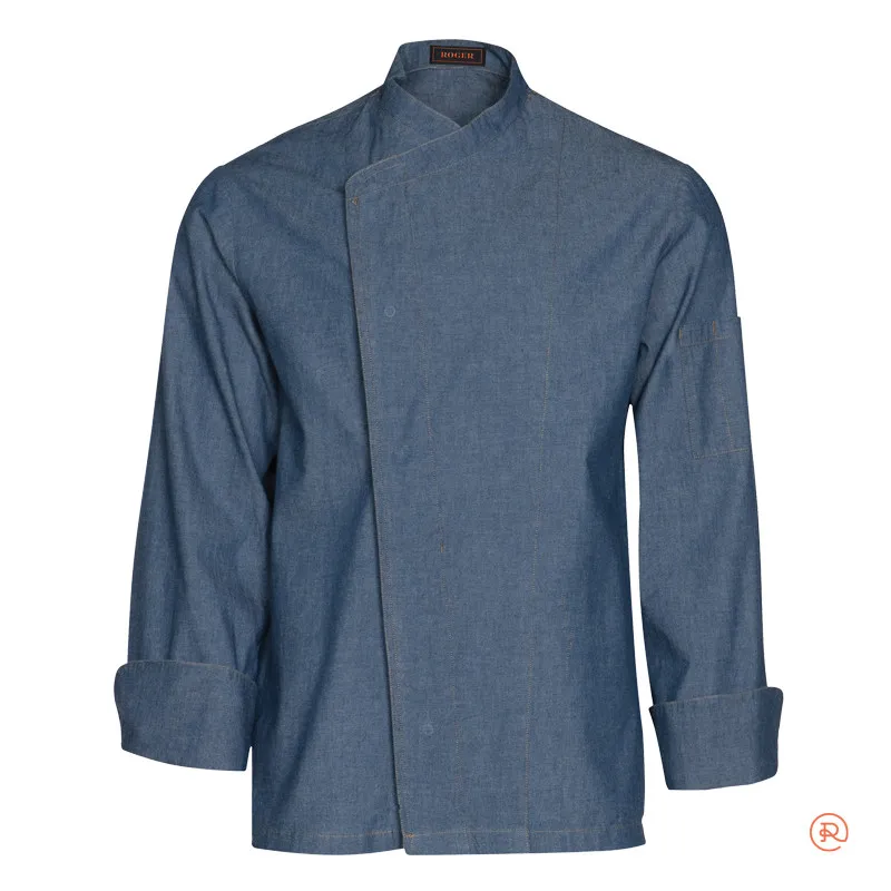 CHAQUETA COCINA TEJIDO VAQUERO CHAMBRAY AZUL íNDIGO ROGER  OFERTA