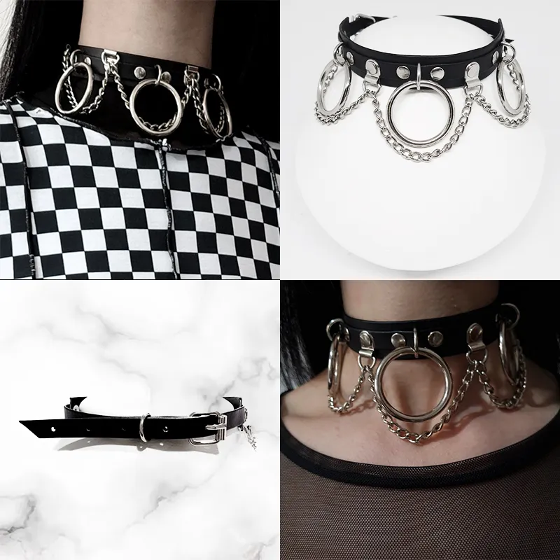 Choker Argollas Cadena Simil Cuero