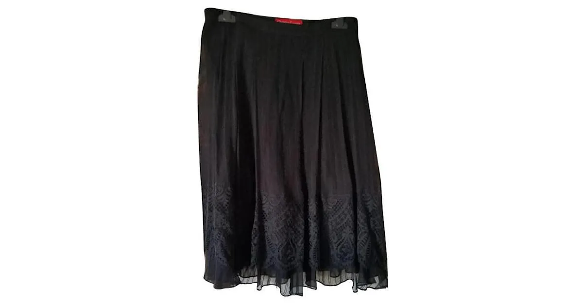 Christian Lacroix falda lacroix 100% camiseta de seda y encaje36/38fr Negro 