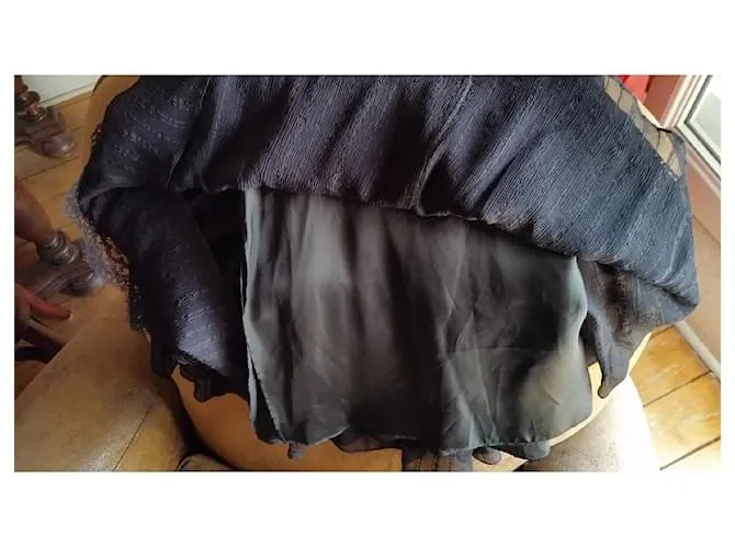 Christian Lacroix falda lacroix 100% camiseta de seda y encaje36/38fr Negro 
