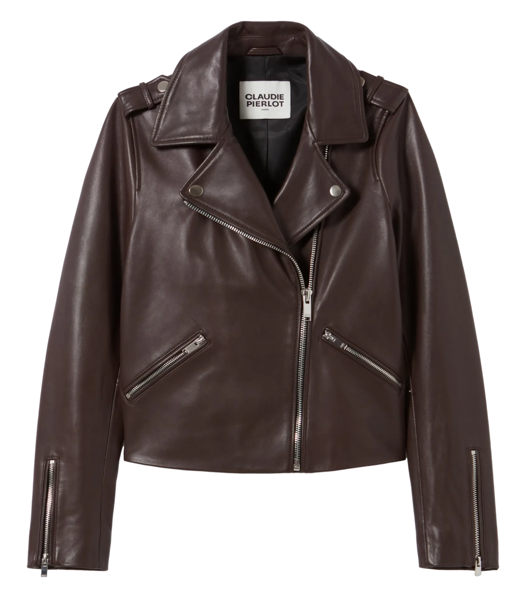 CLAUDIE PIERLOT Chaqueta de cuero entallada en marron