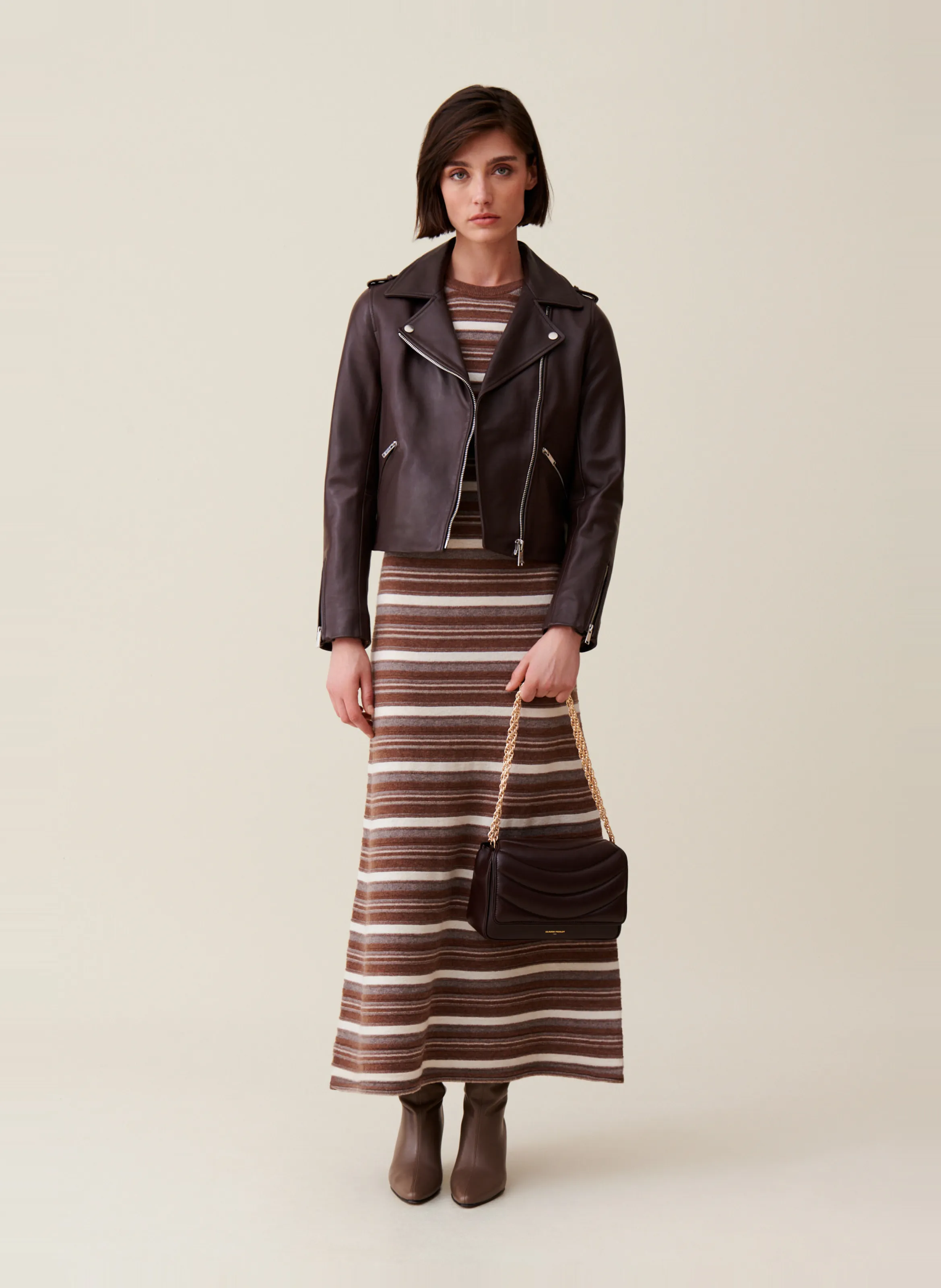 CLAUDIE PIERLOT Chaqueta de cuero entallada en marron