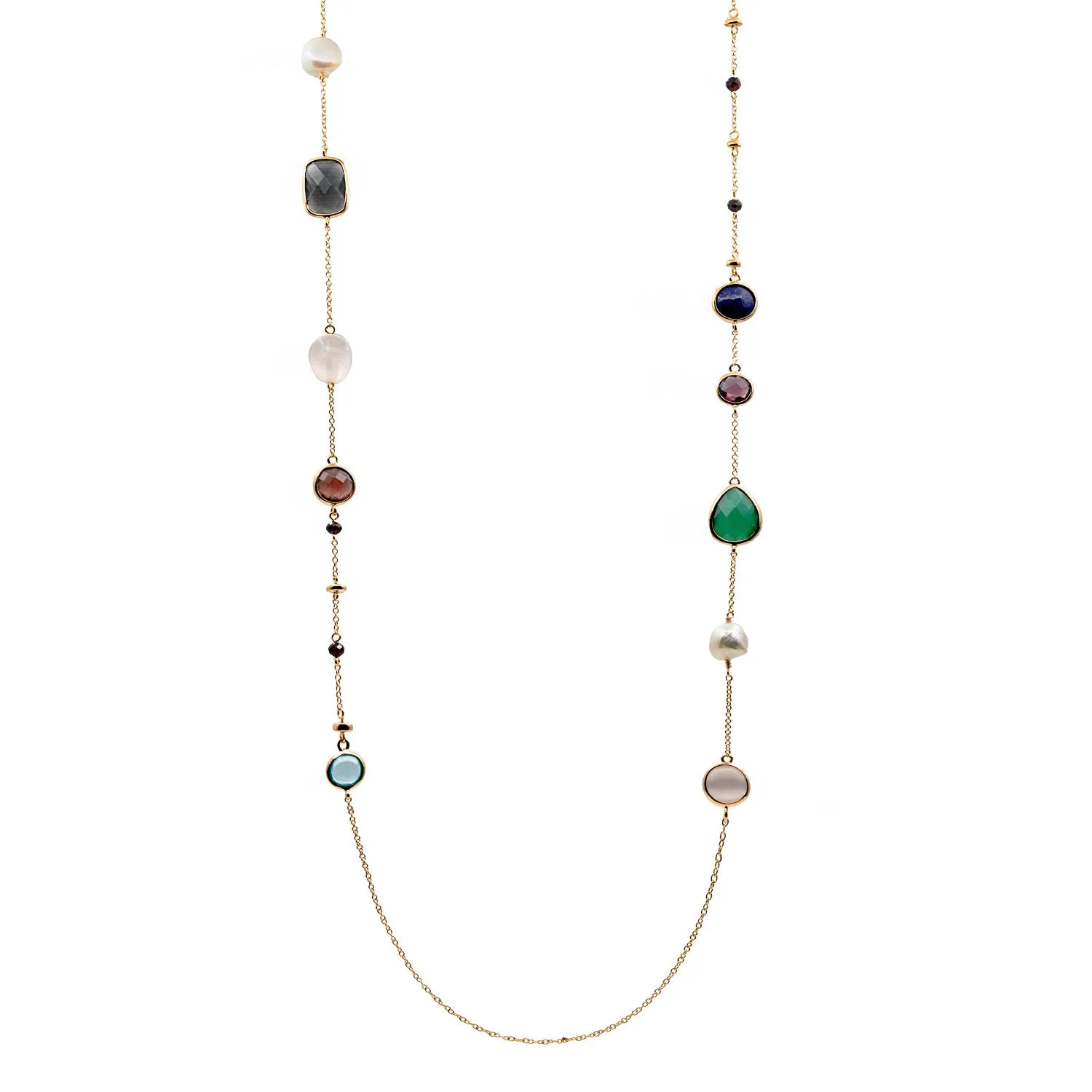 Collares largos con piedras de colores geométricas