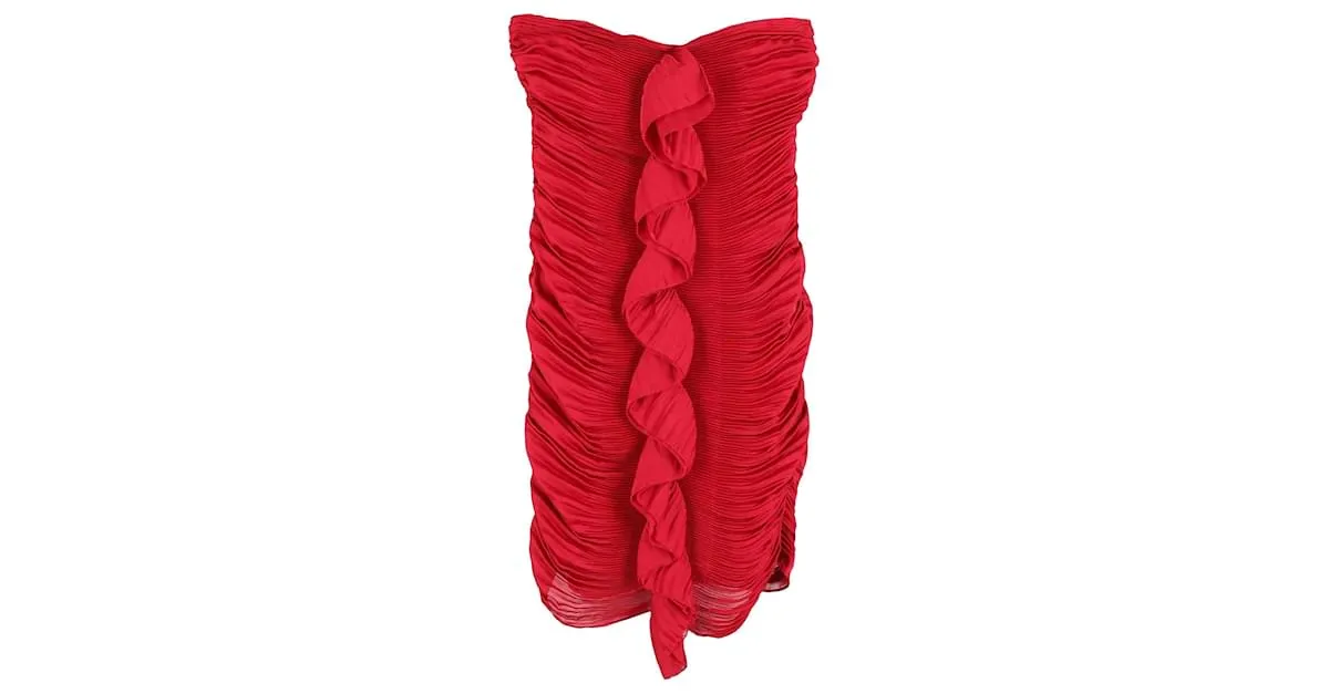 Diane Von Furstenberg Minivestido sin tirantes con volantes en poliéster burdeos 