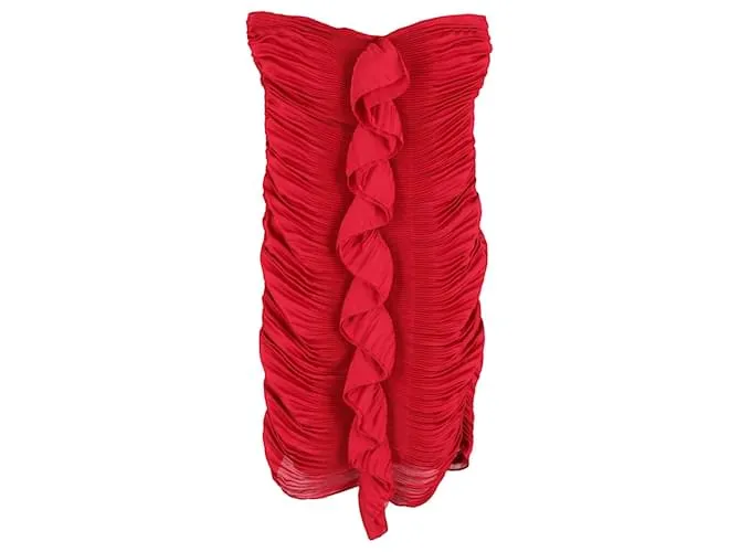 Diane Von Furstenberg Minivestido sin tirantes con volantes en poliéster burdeos 