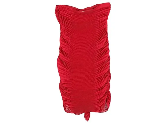 Diane Von Furstenberg Minivestido sin tirantes con volantes en poliéster burdeos 