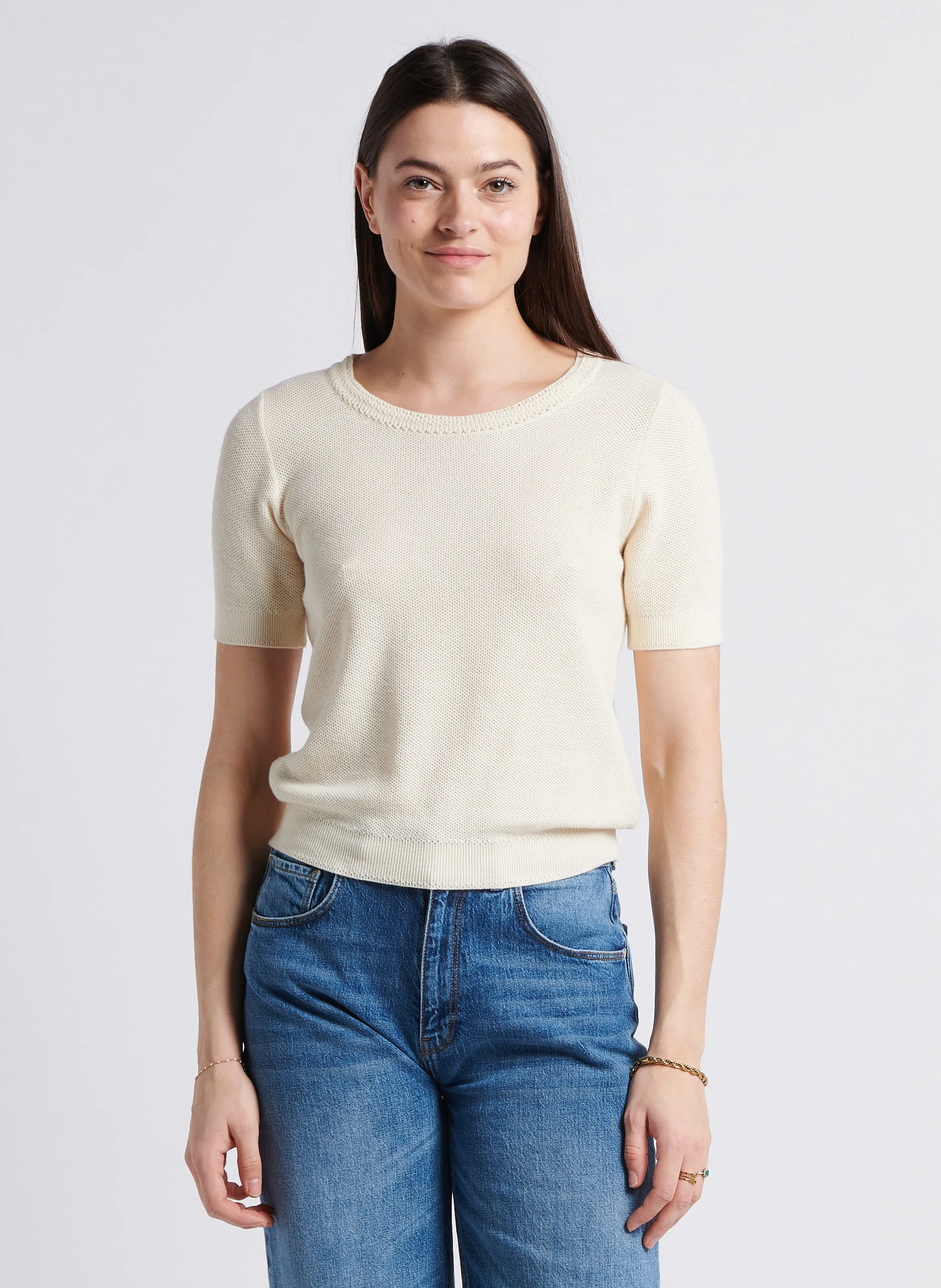 EKYOG DAVO  JERSEY RECTO DE MEZCLA DE ALGODóN ORGáNICO CON CUELLO REDONDO EN BLANCO