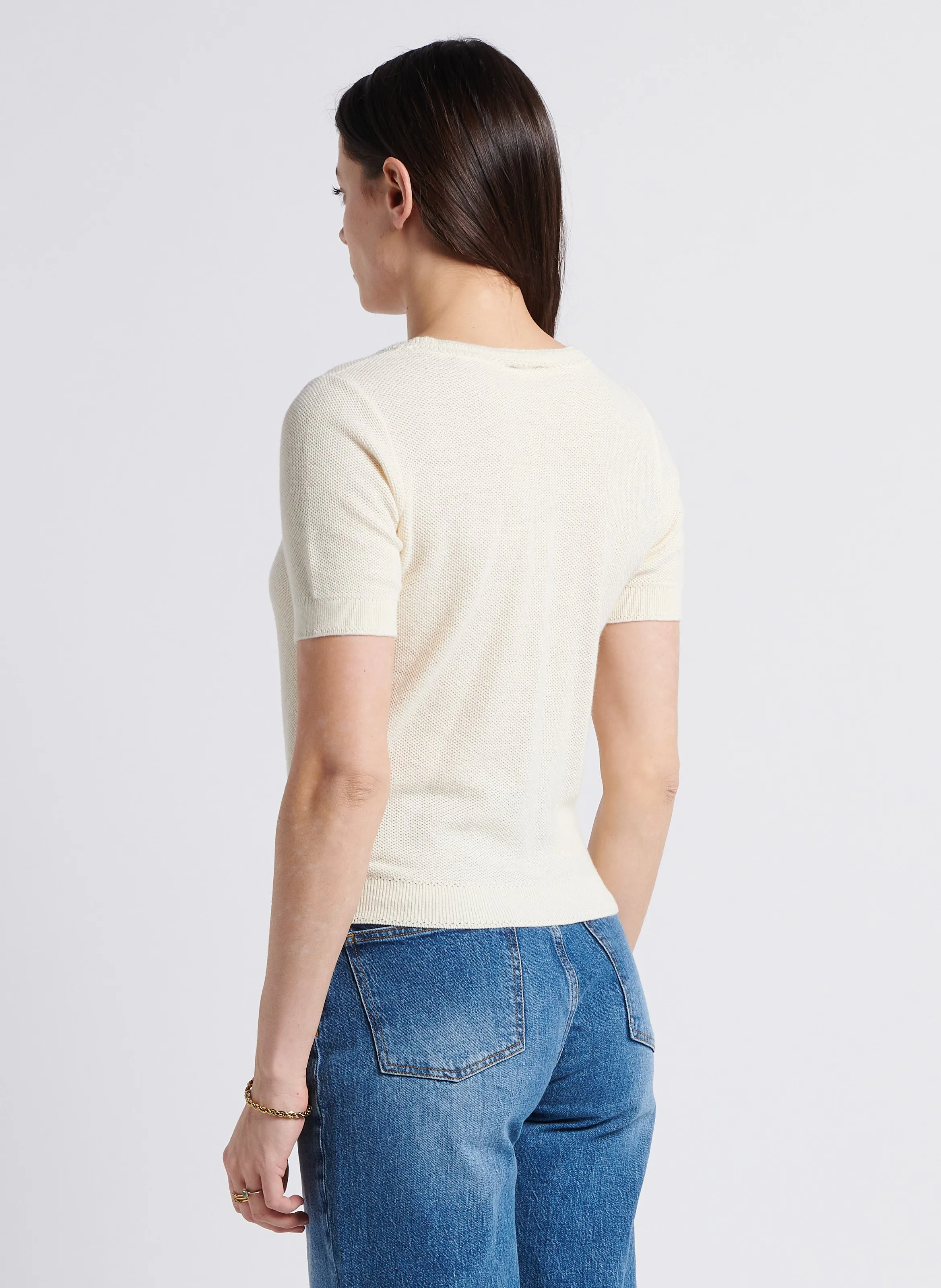 EKYOG DAVO  JERSEY RECTO DE MEZCLA DE ALGODóN ORGáNICO CON CUELLO REDONDO EN BLANCO