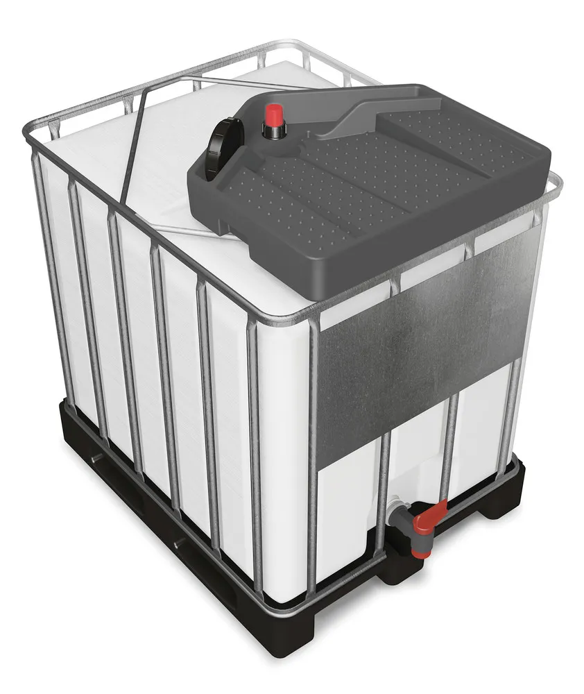 Embudo para GRG/IBC de 1000 litros en polietileno (PE) gris, desagüe 145 mm