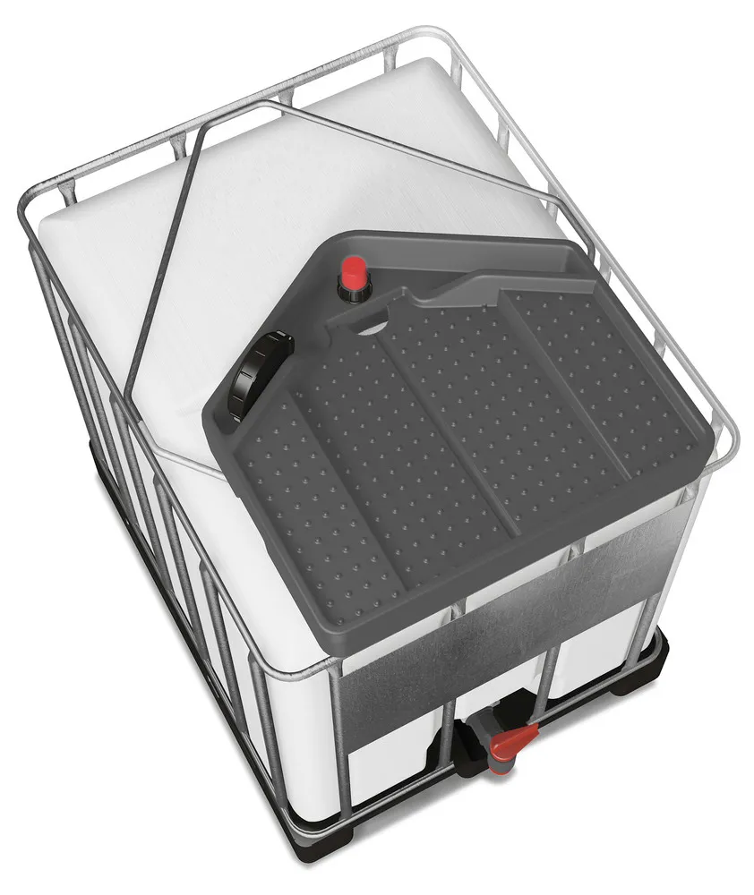 Embudo para GRG/IBC de 1000 litros en polietileno (PE) gris, desagüe 145 mm